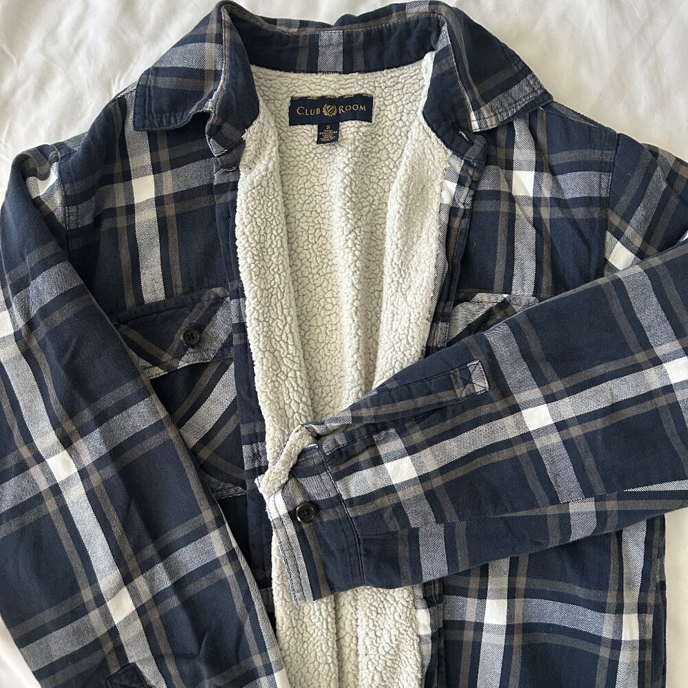 Cozy Club Room Sherpa Flannel Shirt Jacket Men's Small